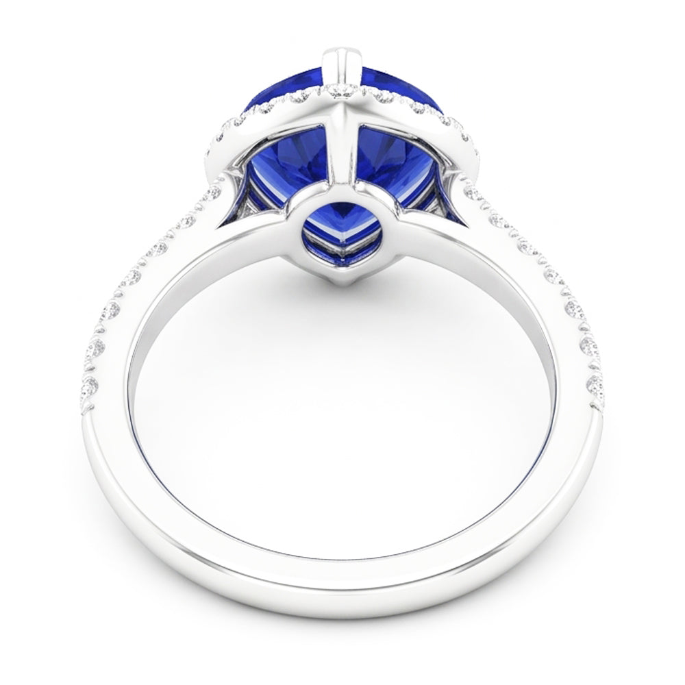 Natürlicher Diamant ( nicht im Labor gezüchtet ) Halo Ring Herz Blauer Saphir 3,50 Karat Weißgold Schmuck