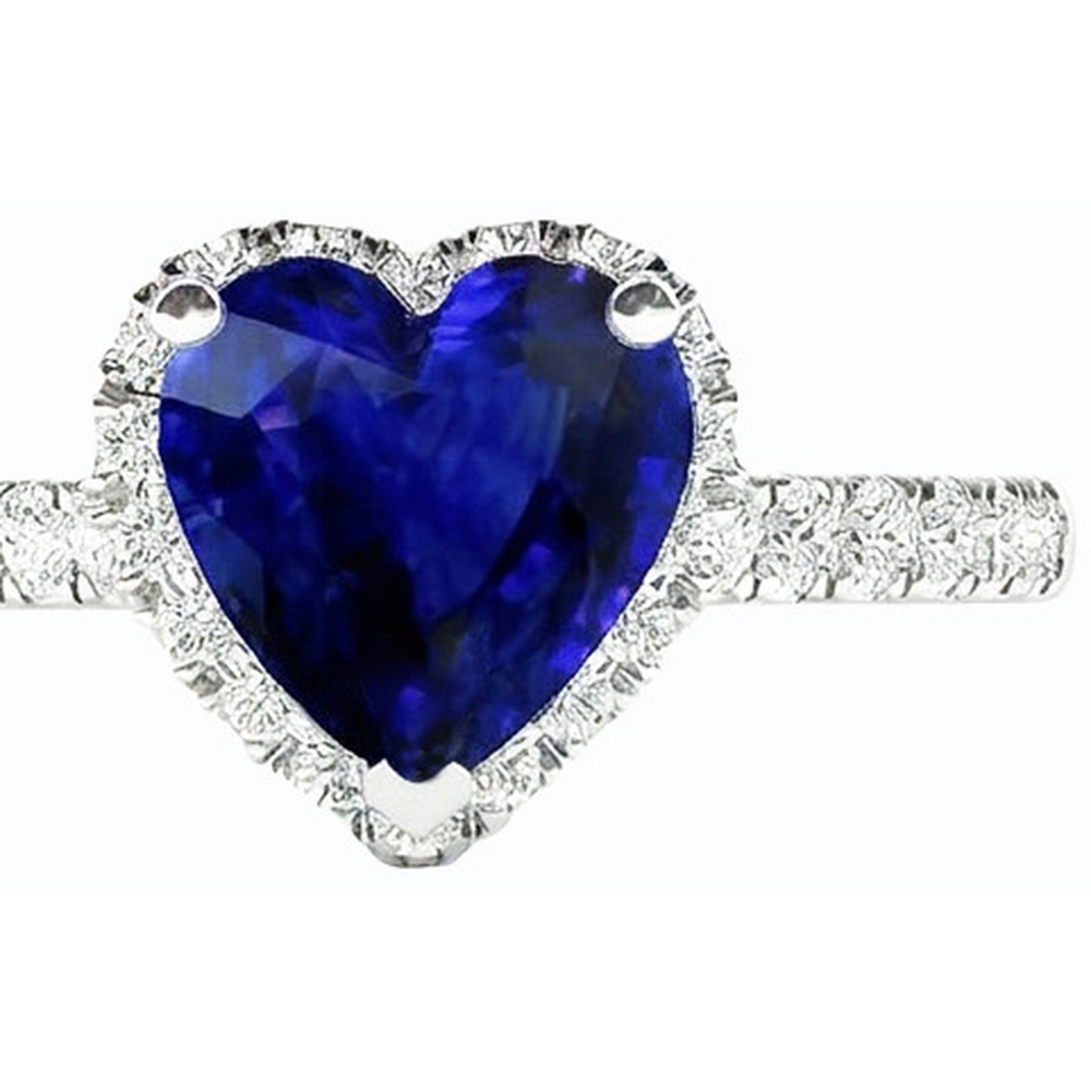 Natürlicher Diamant ( nicht im Labor gezüchtet ) Halo Ring Herz Blauer Saphir 3,50 Karat Weißgold Schmuck