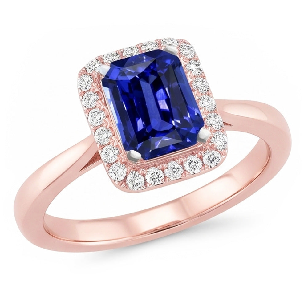 Natürlicher Diamant ( nicht im Labor gezüchtet ) Halo Smaragd Ceylon Saphir Ring Konischer Schaft 3 Karat Gold
