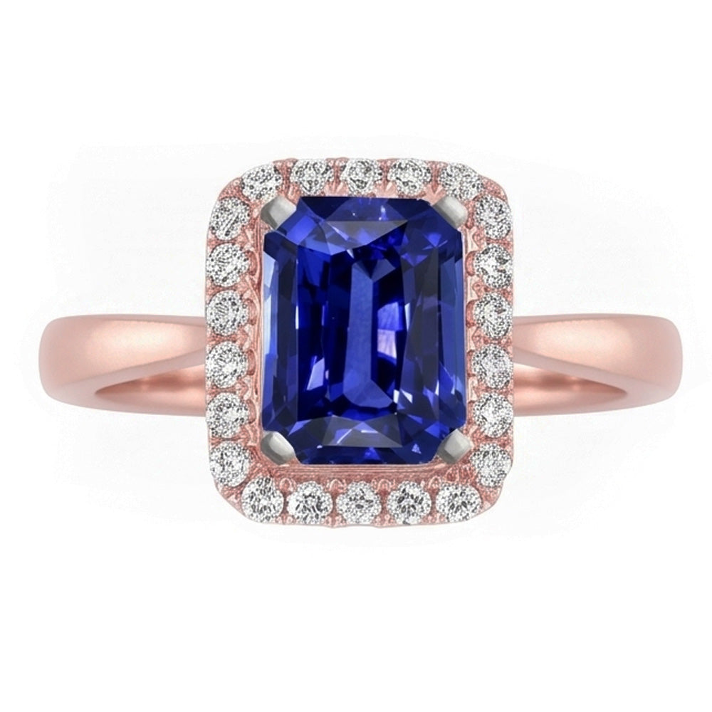 Natürlicher Diamant ( nicht im Labor gezüchtet ) Halo Smaragd Ceylon Saphir Ring Konischer Schaft 3 Karat Gold