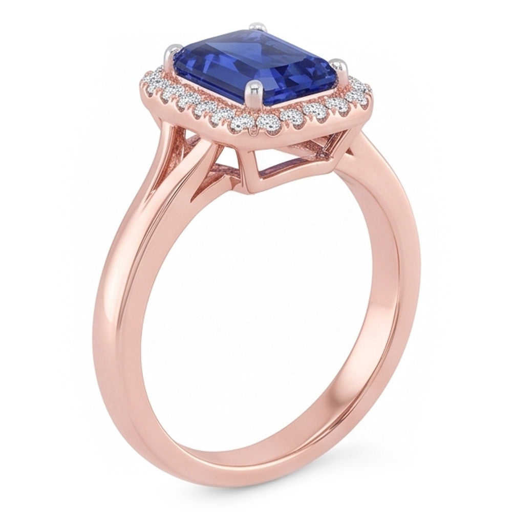 Natürlicher Diamant ( nicht im Labor gezüchtet ) Halo Smaragd Ceylon Saphir Ring Konischer Schaft 3 Karat Gold