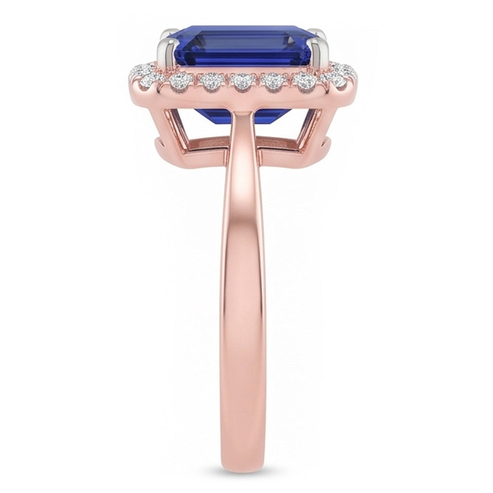 Natürlicher Diamant ( nicht im Labor gezüchtet ) Halo Smaragd Ceylon Saphir Ring Konischer Schaft 3 Karat Gold
