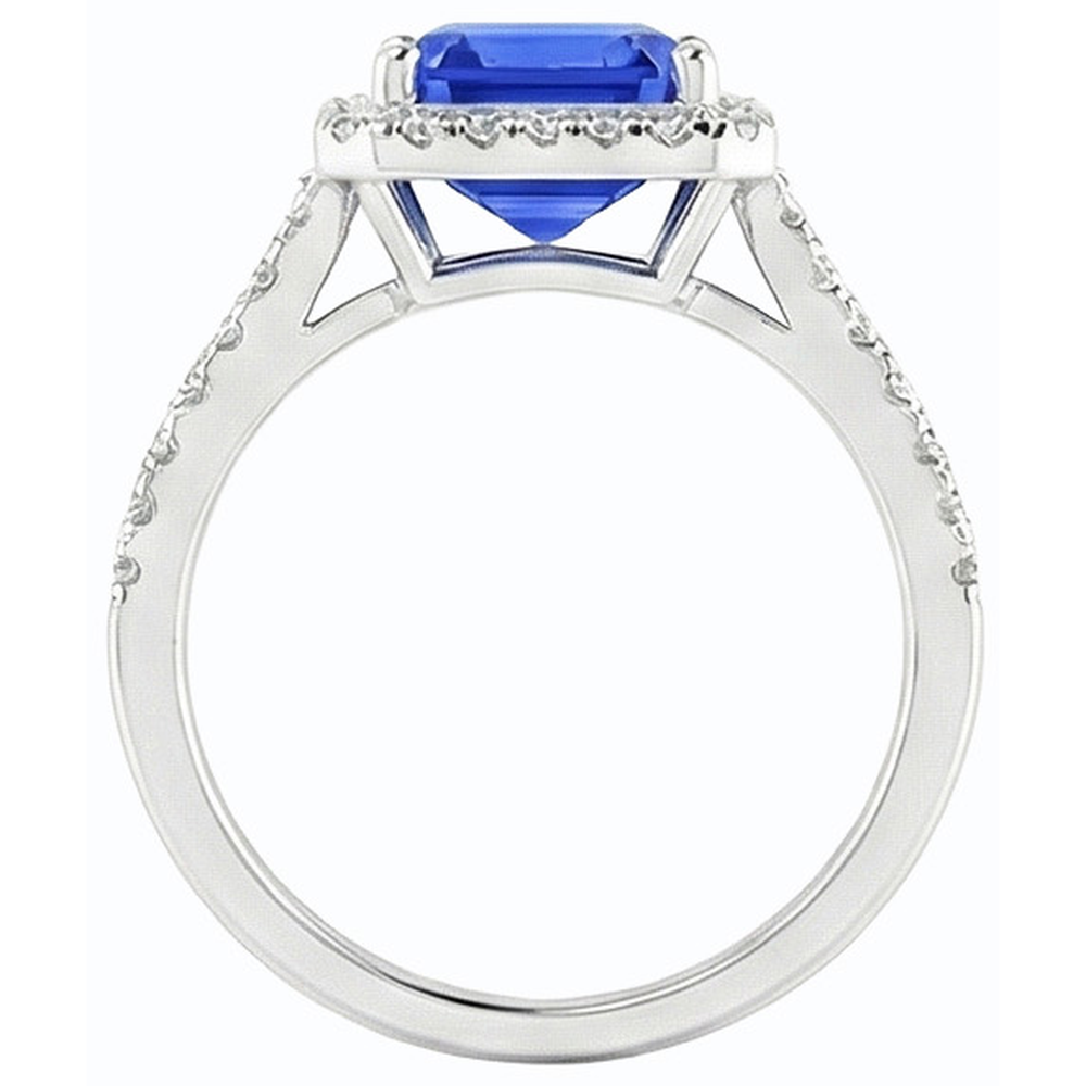 Natürlicher Diamant ( nicht im Labor gezüchtet ) Halo Smaragd Sri Lanka Saphir Ring 4,50 Karat Gold