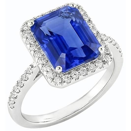 Natürlicher Diamant ( nicht im Labor gezüchtet ) Halo Smaragd Sri Lanka Saphir Ring 4,50 Karat Gold