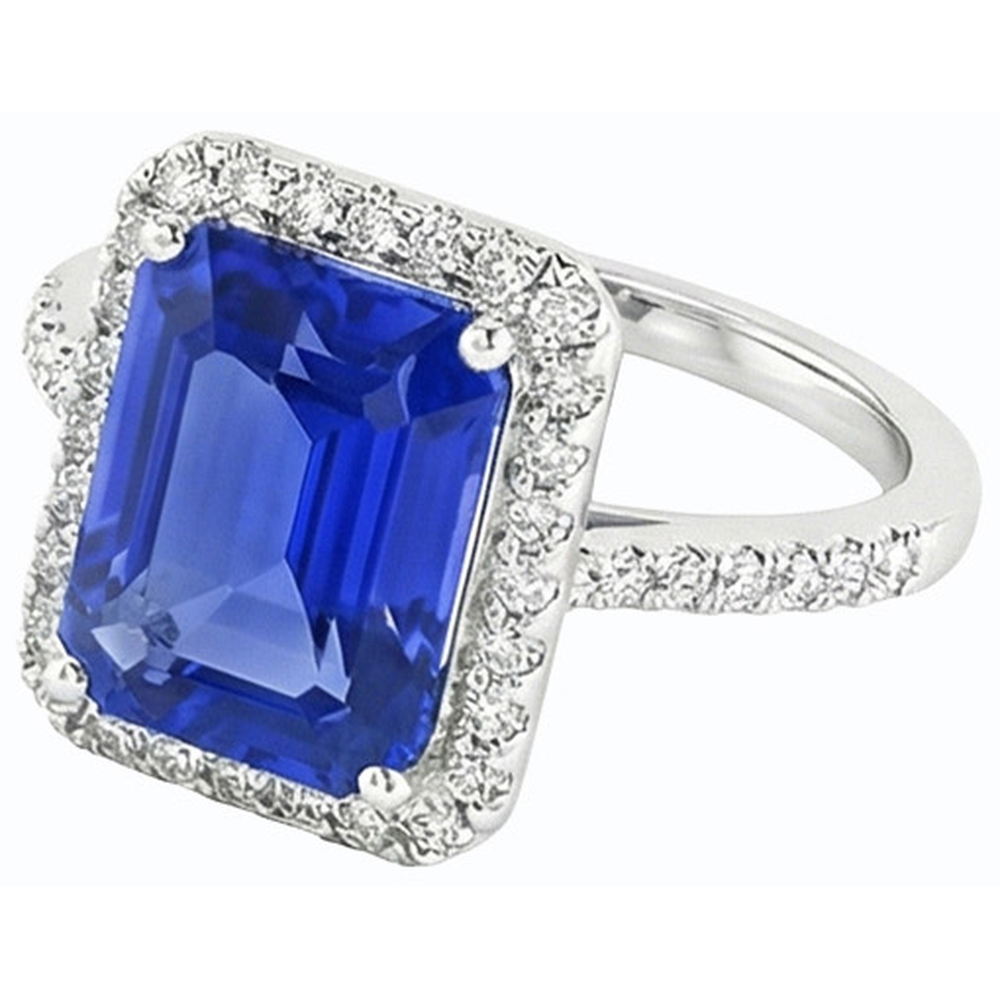 Natürlicher Diamant ( nicht im Labor gezüchtet ) Halo Smaragd Sri Lanka Saphir Ring 4,50 Karat Gold