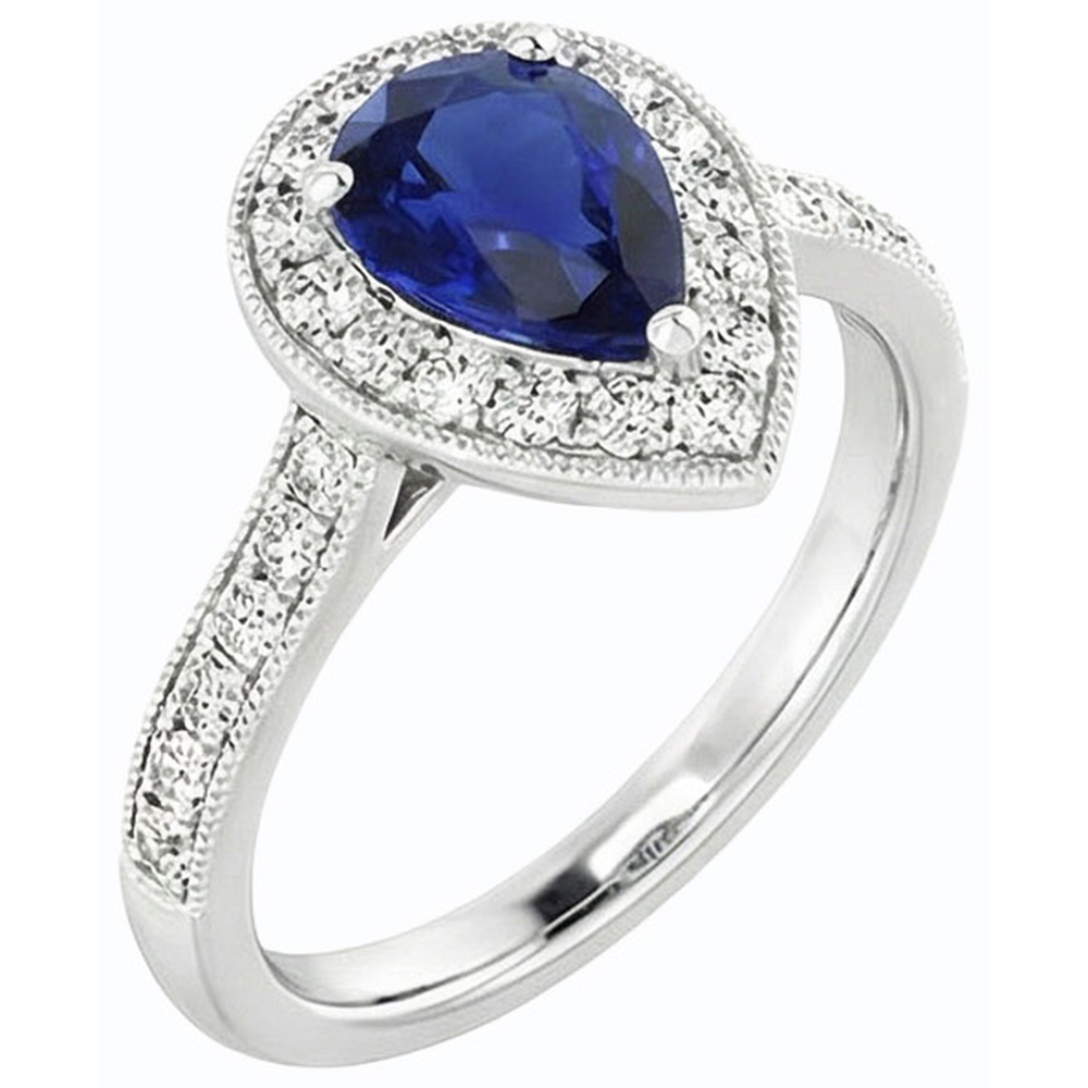 Natürlicher Diamant ( nicht im Labor gezüchtet ) Halo Verlobungsring Birne Srilanka Saphir 4,50 Karat