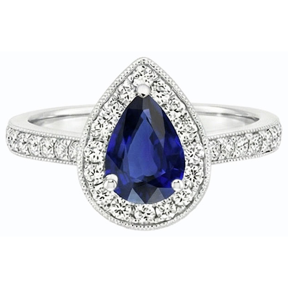 Natürlicher Diamant ( nicht im Labor gezüchtet ) Halo Verlobungsring Birne Srilanka Saphir 4,50 Karat
