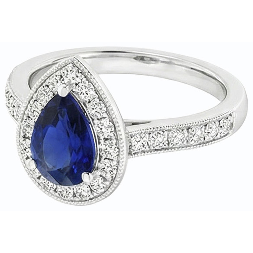 Natürlicher Diamant ( nicht im Labor gezüchtet ) Halo Verlobungsring Birne Srilanka Saphir 4,50 Karat