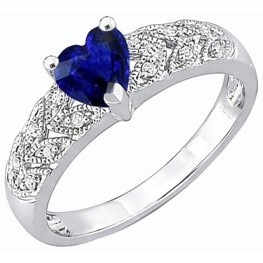 Natürlicher Diamant ( nicht im Labor gezüchtet )-Herz Halo blauer Saphir Ring 2,50 Karat Blatt-Stil Schmuck
