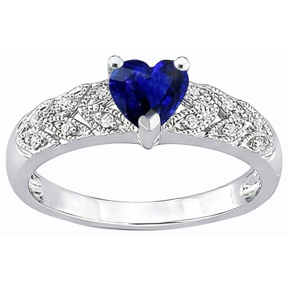 Natürlicher Diamant ( nicht im Labor gezüchtet )-Herz Halo blauer Saphir Ring 2,50 Karat Blatt-Stil Schmuck