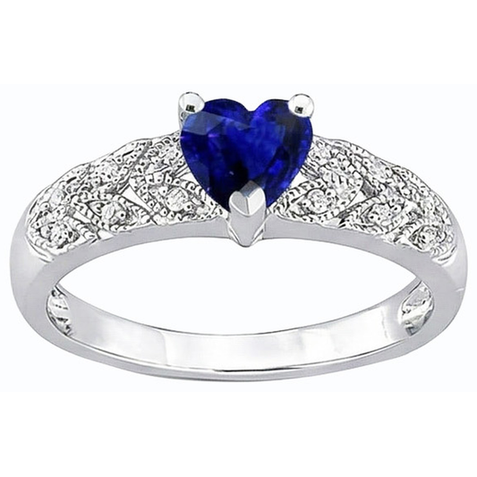 Natürlicher Diamant ( nicht im Labor gezüchtet )-Herz Halo blauer Saphir Ring 2,50 Karat Blatt-Stil Schmuck