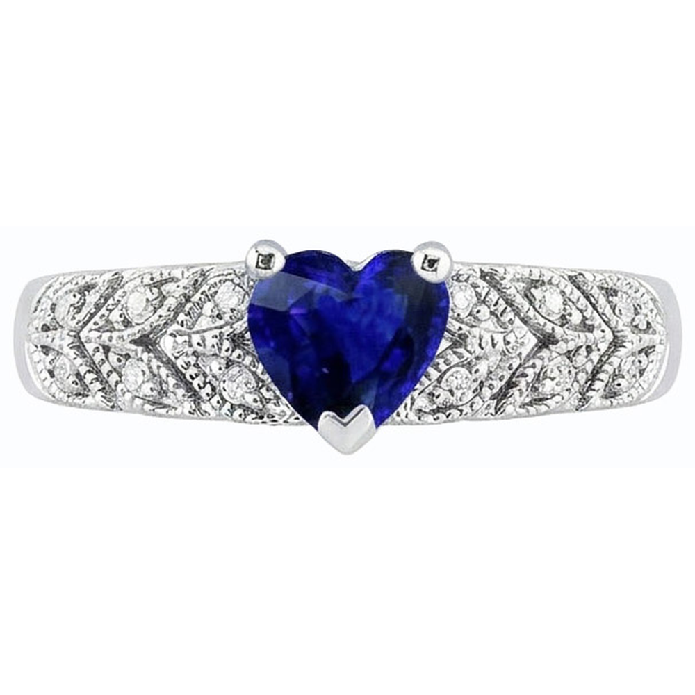 Natürlicher Diamant ( nicht im Labor gezüchtet )-Herz Halo blauer Saphir Ring 2,50 Karat Blatt-Stil Schmuck