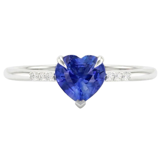 Natürlicher Diamant ( nicht im Labor gezüchtet ) Herz Hellblauer Saphir Ring Krappenset 1,25 Karat Gold