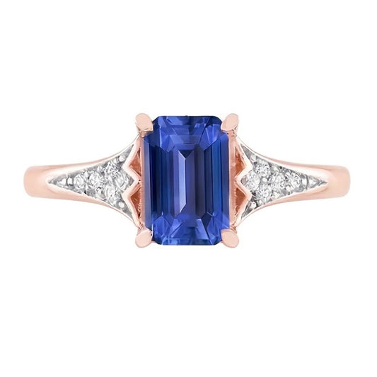 Natürlicher Diamant ( nicht im Labor gezüchtet ) Hochzeit Blauer Saphir Ring Roségold 2 Karat Damenschmuck