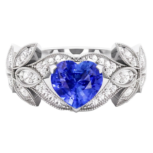 Natürlicher Diamant ( nicht im Labor gezüchtet )-Jubiläums-Herz-Blauer Saphir-Ring Antik-Stil 2.50 Karat