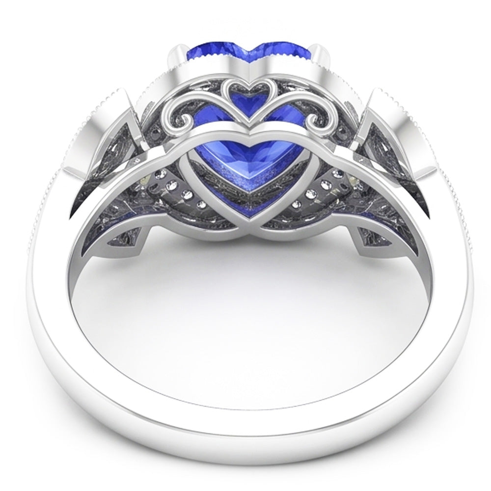 Natürlicher Diamant ( nicht im Labor gezüchtet )-Jubiläums-Herz-Blauer Saphir-Ring Antik-Stil 2.50 Karat