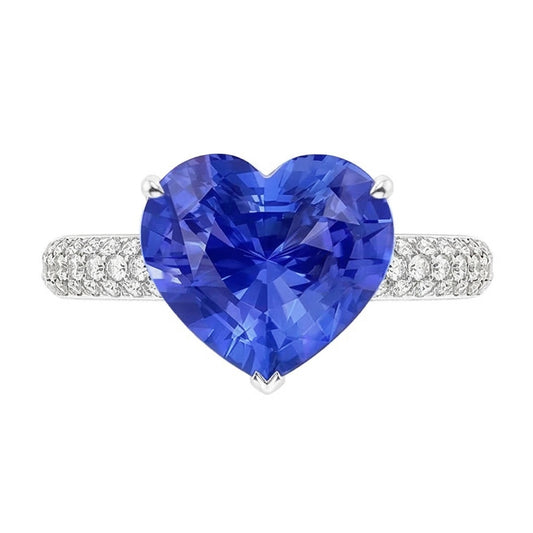 Natürlicher Diamant ( nicht im Labor gezüchtet ) Jubiläums Herz Ceylon Saphir Edelstein Ring 4,50 Karat