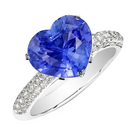 Natürlicher Diamant ( nicht im Labor gezüchtet ) Jubiläums Herz Ceylon Saphir Edelstein Ring 4,50 Karat