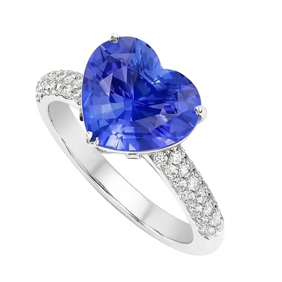 Natürlicher Diamant ( nicht im Labor gezüchtet ) Jubiläums Herz Ceylon Saphir Edelstein Ring 4,50 Karat