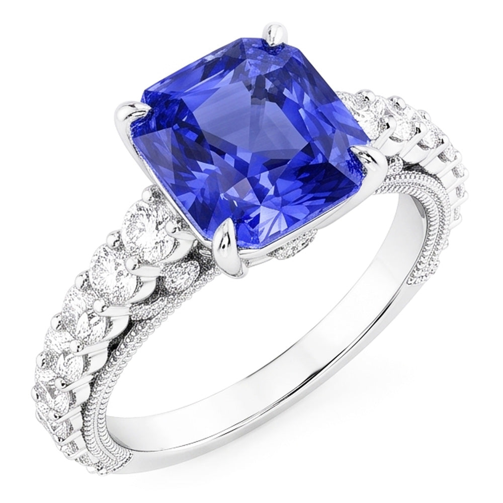 Natürlicher Diamant ( nicht im Labor gezüchtet )-Jubiläumsring 4 Karat Vintage-Stil Saphir Radiant Cut