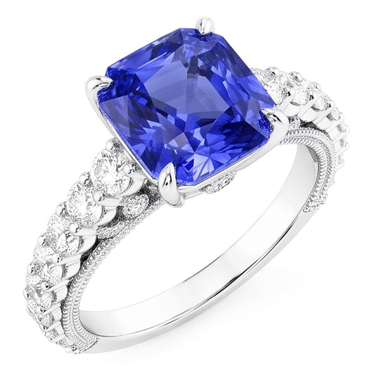 Natürlicher Diamant ( nicht im Labor gezüchtet )-Jubiläumsring 4 Karat Vintage-Stil Saphir Radiant Cut