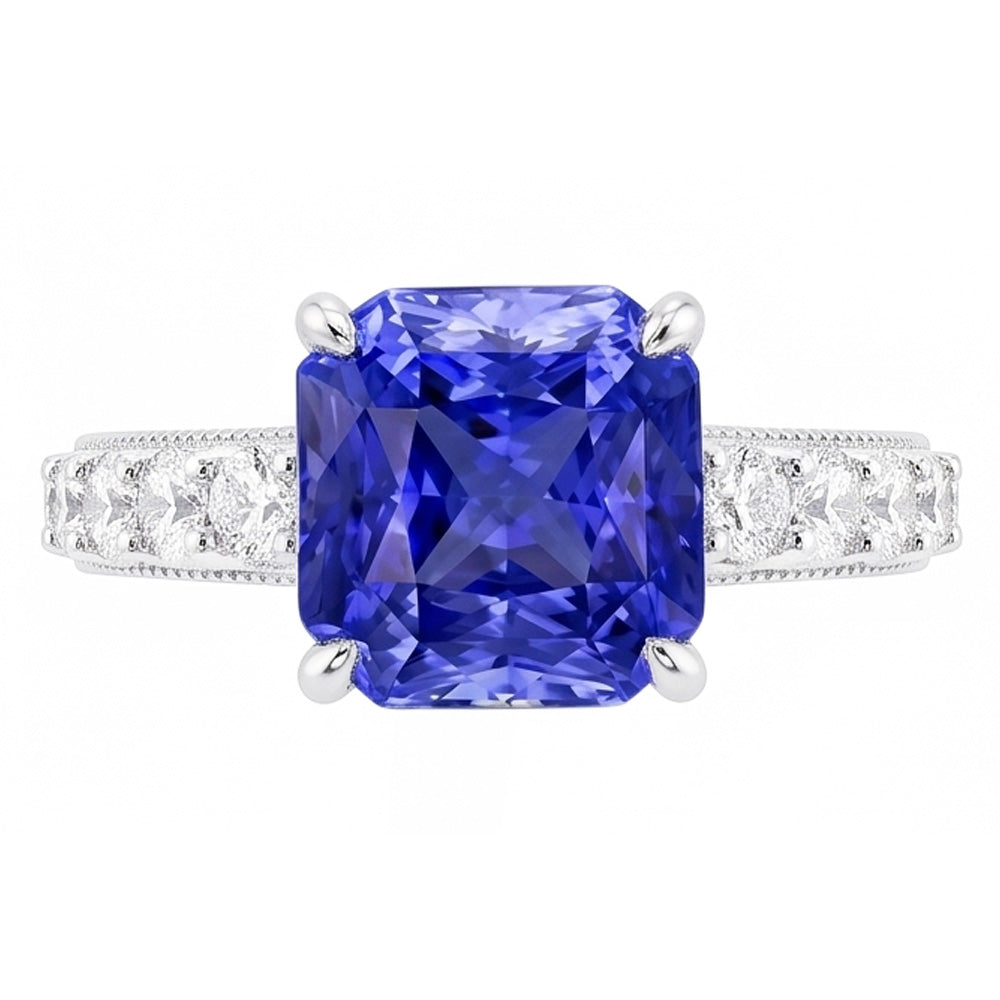 Natürlicher Diamant ( nicht im Labor gezüchtet )-Jubiläumsring 4 Karat Vintage-Stil Saphir Radiant Cut