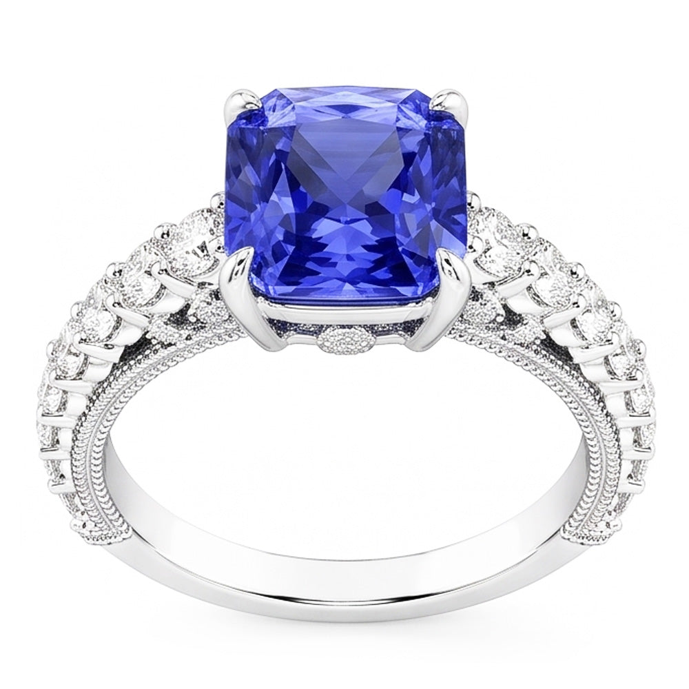 Natürlicher Diamant ( nicht im Labor gezüchtet )-Jubiläumsring 4 Karat Vintage-Stil Saphir Radiant Cut