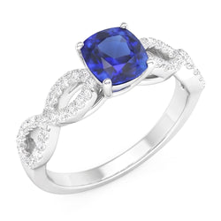 Natürlicher Diamant ( nicht im Labor gezüchtet ) Kissen Blauer Saphir Edelstein Ring Infinity Style 3 Karat