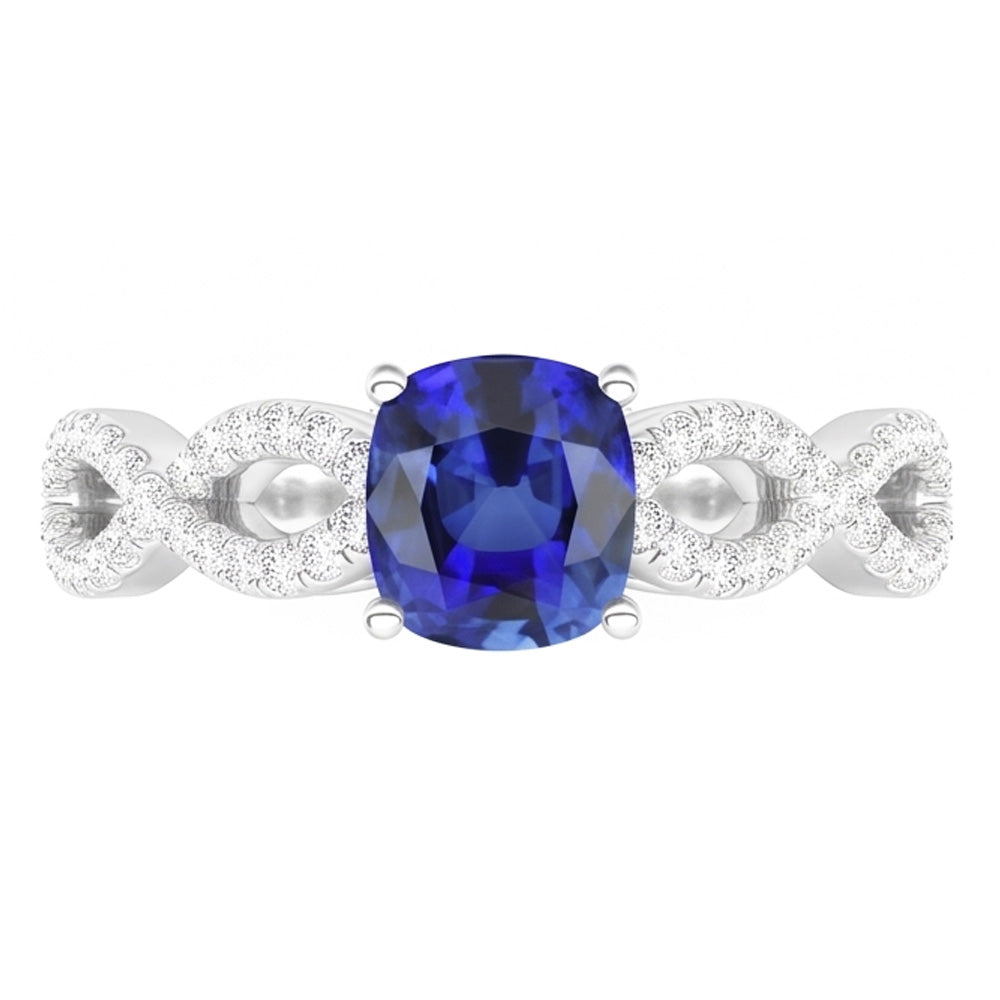 Natürlicher Diamant ( nicht im Labor gezüchtet ) Kissen Blauer Saphir Edelstein Ring Infinity Style 3 Karat