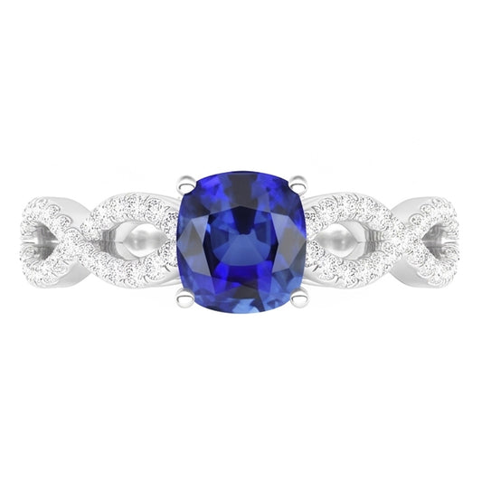 Natürlicher Diamant ( nicht im Labor gezüchtet ) Kissen Blauer Saphir Edelstein Ring Infinity Style 3 Karat