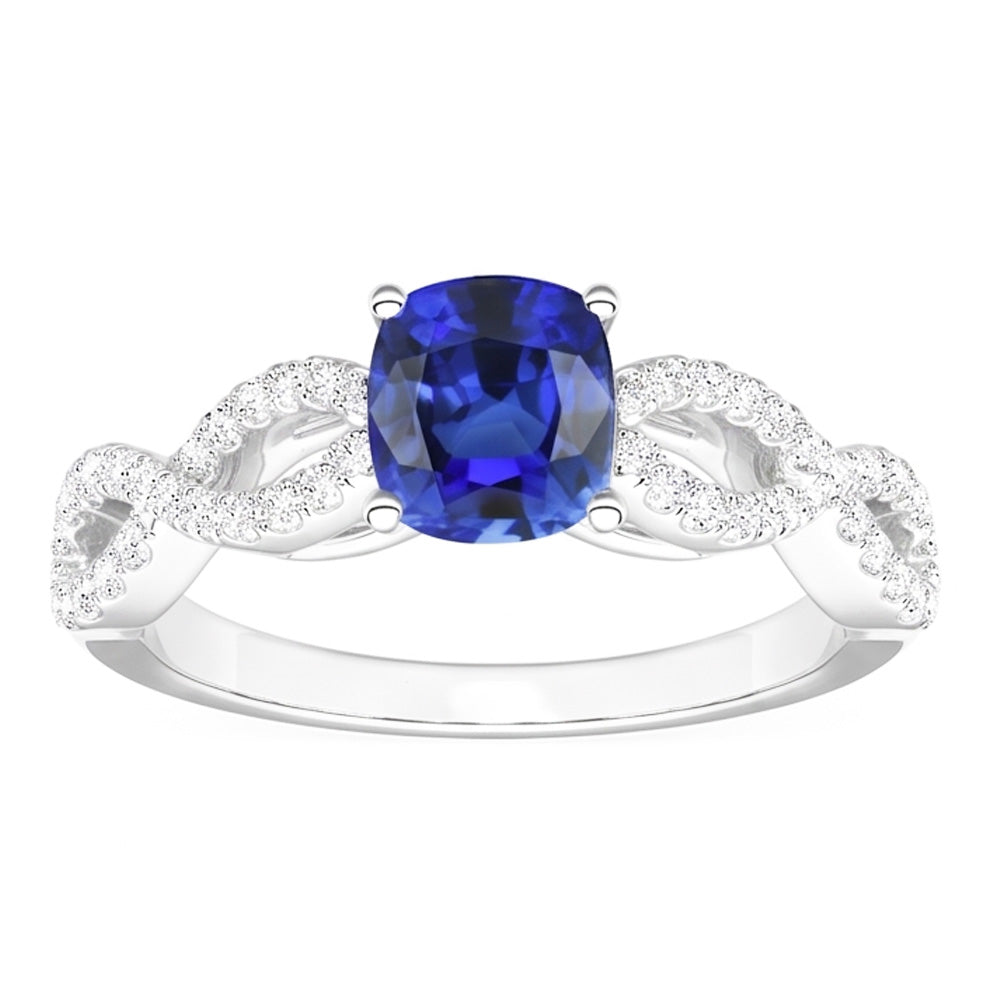 Natürlicher Diamant ( nicht im Labor gezüchtet ) Kissen Blauer Saphir Edelstein Ring Infinity Style 3 Karat