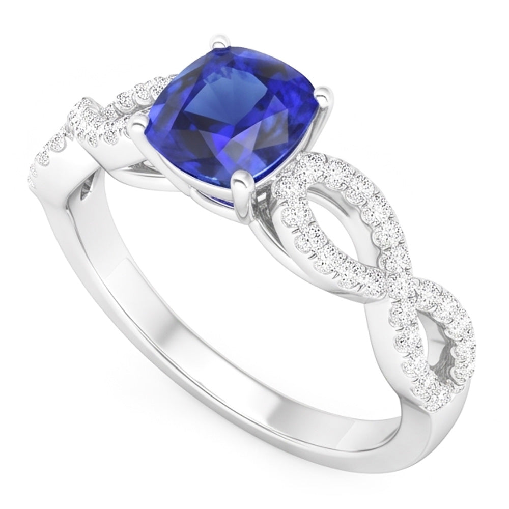 Natürlicher Diamant ( nicht im Labor gezüchtet ) Kissen Blauer Saphir Edelstein Ring Infinity Style 3 Karat
