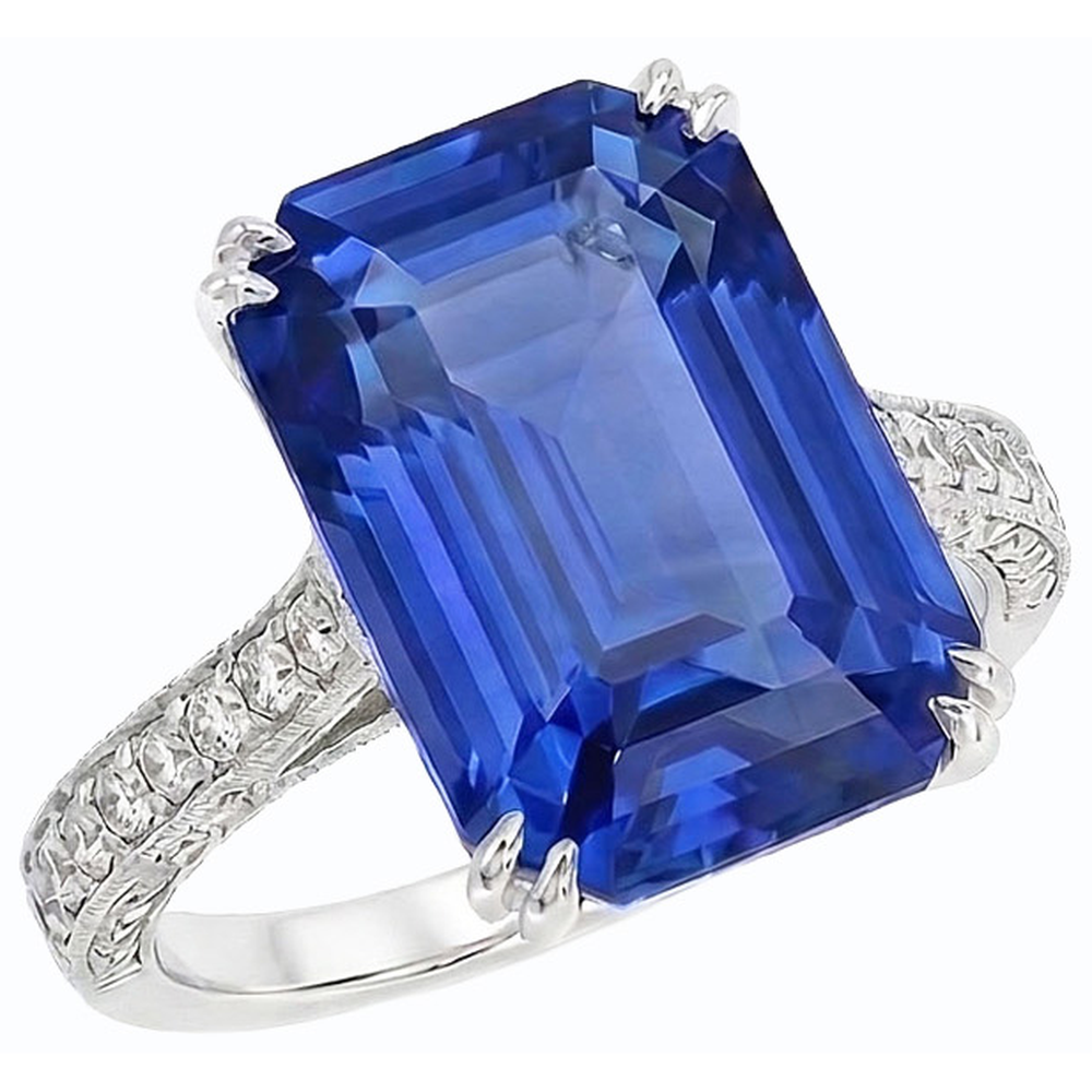 Natürlicher Diamant ( nicht im Labor gezüchtet ) Ring im antiken Stil Smaragdblauer Saphir 8 Karat Pave Akzente