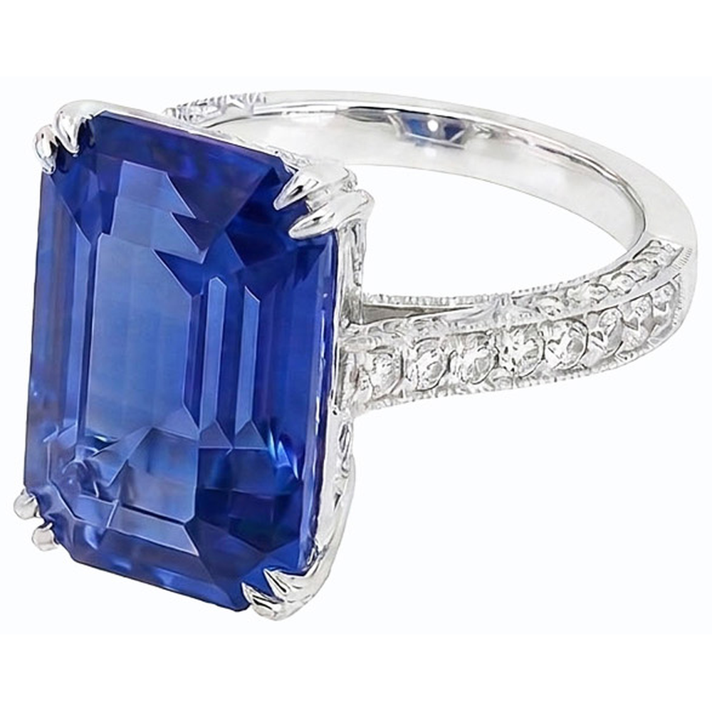 Natürlicher Diamant ( nicht im Labor gezüchtet ) Ring im antiken Stil Smaragdblauer Saphir 8 Karat Pave Akzente