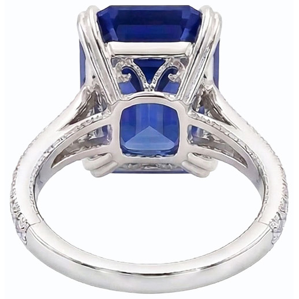 Natürlicher Diamant ( nicht im Labor gezüchtet ) Ring im antiken Stil Smaragdblauer Saphir 8 Karat Pave Akzente