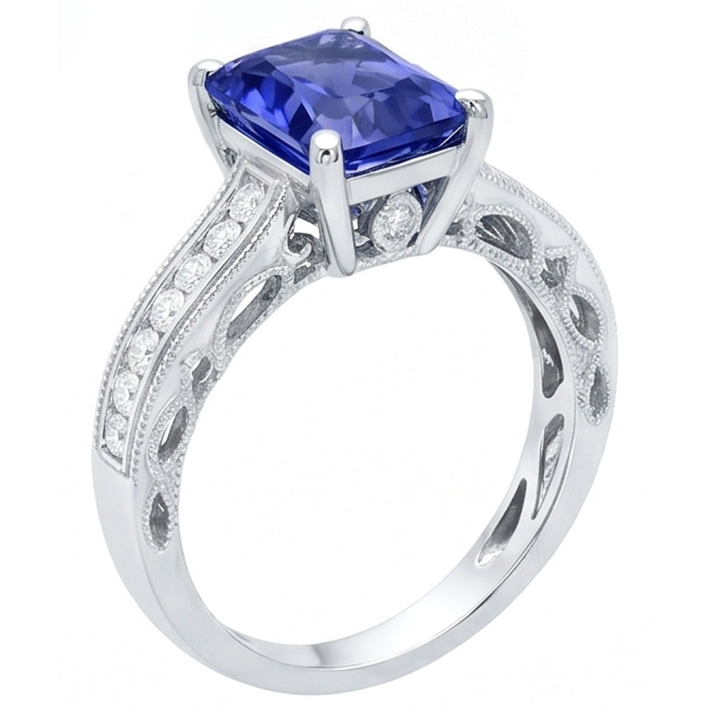 Natürlicher Diamant ( nicht im Labor gezüchtet )-Saphir-Ring mit Akzenten 4 Karat Milgrain-Schaftkanal-Set