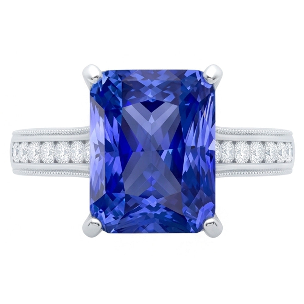 Natürlicher Diamant ( nicht im Labor gezüchtet )-Saphir-Ring mit Akzenten 4 Karat Milgrain-Schaftkanal-Set