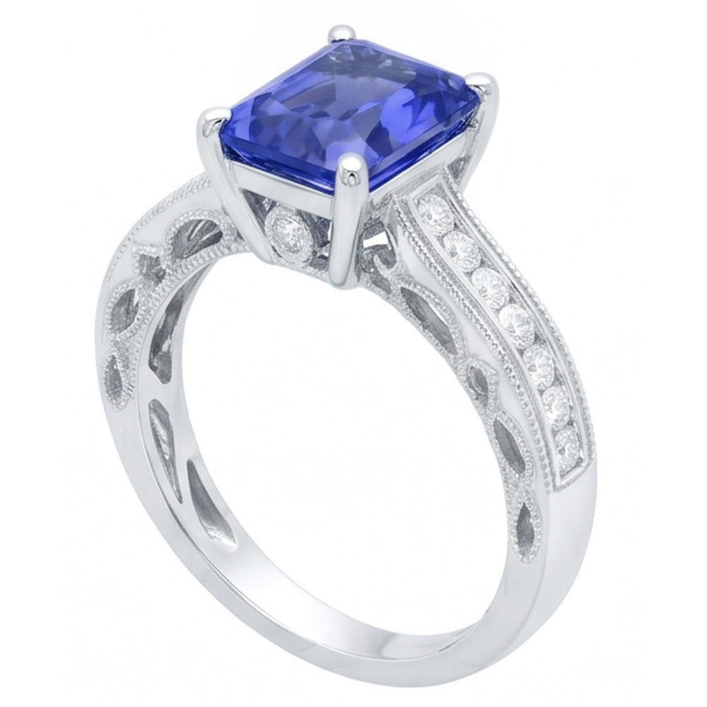 Natürlicher Diamant ( nicht im Labor gezüchtet )-Saphir-Ring mit Akzenten 4 Karat Milgrain-Schaftkanal-Set