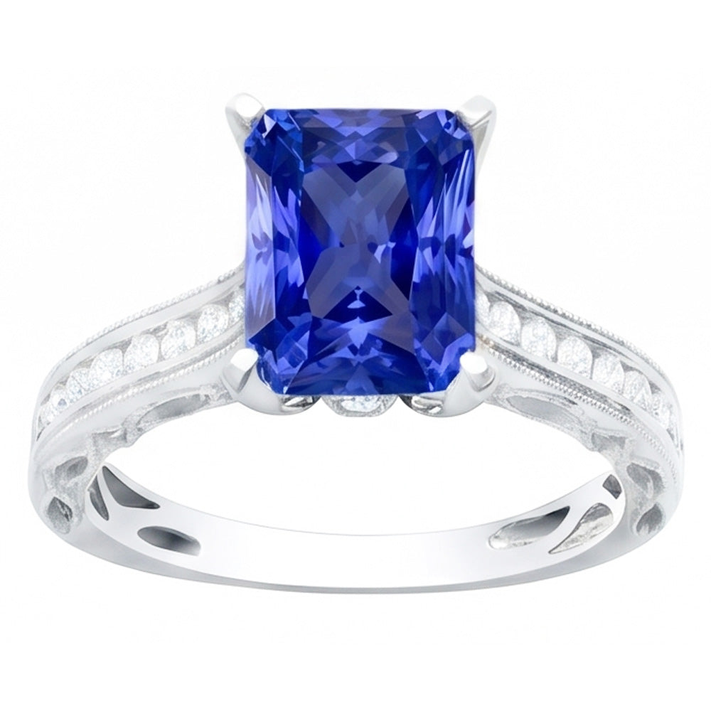 Natürlicher Diamant ( nicht im Labor gezüchtet )-Saphir-Ring mit Akzenten 4 Karat Milgrain-Schaftkanal-Set