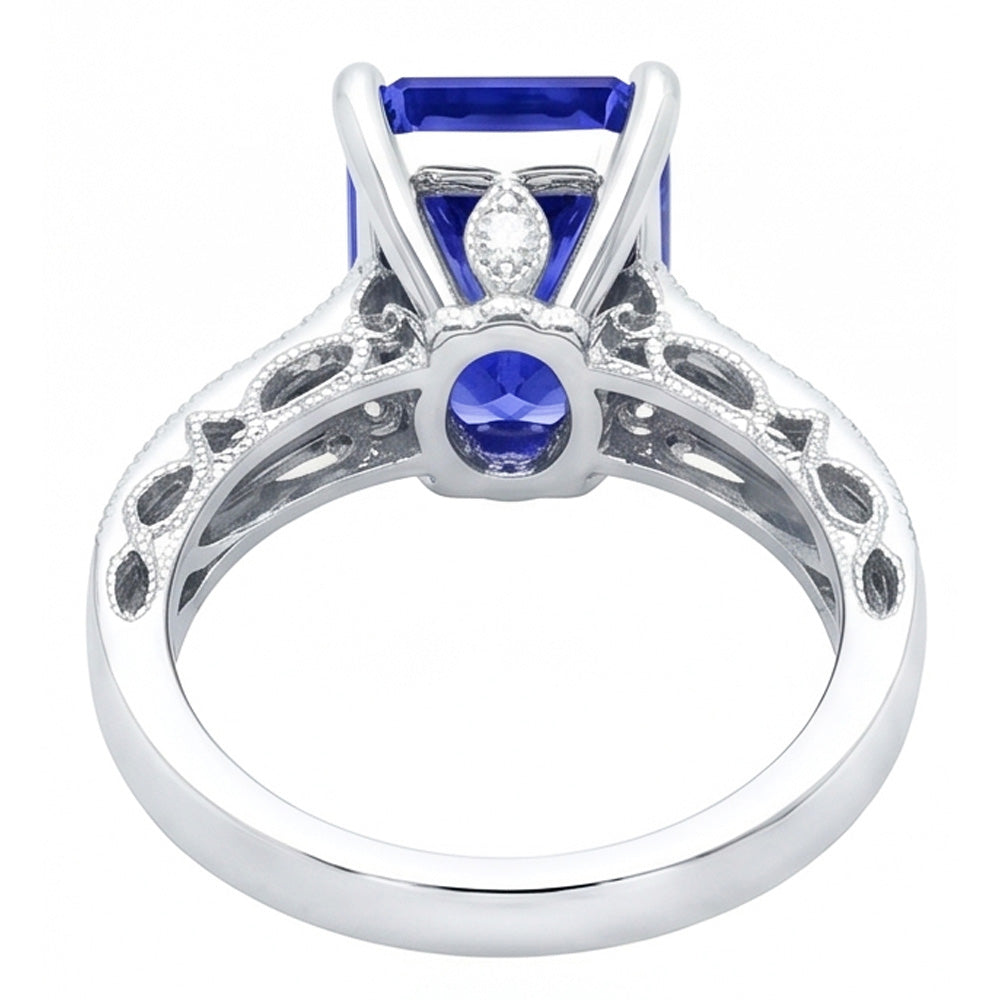 Natürlicher Diamant ( nicht im Labor gezüchtet )-Saphir-Ring mit Akzenten 4 Karat Milgrain-Schaftkanal-Set