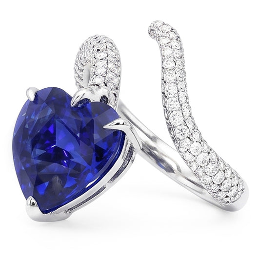 Natürlicher Diamant ( nicht im Labor gezüchtet ) Schmuck Herz Blauer Saphir Ring Twisted Style 5 Karat
