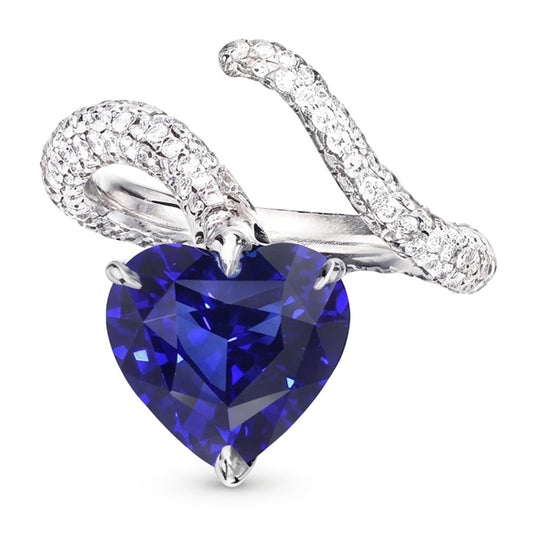 Natürlicher Diamant ( nicht im Labor gezüchtet ) Schmuck Herz Blauer Saphir Ring Twisted Style 5 Karat