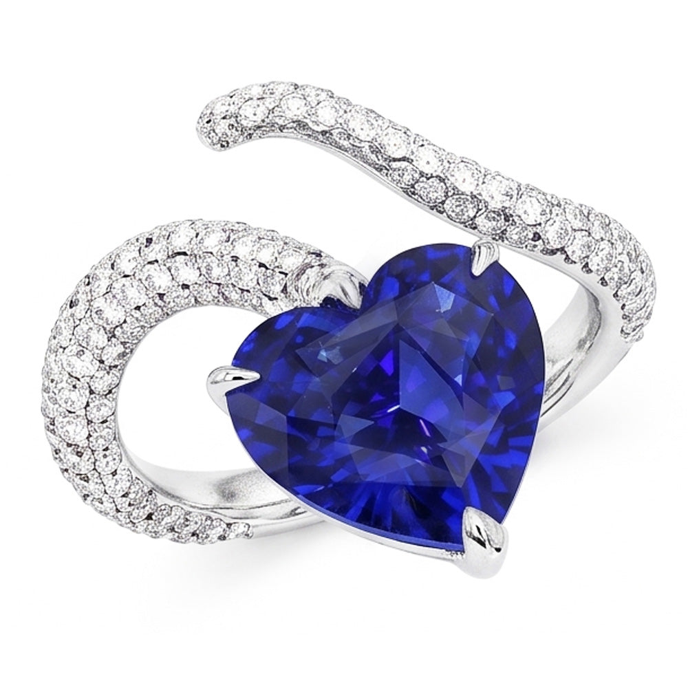 Natürlicher Diamant ( nicht im Labor gezüchtet ) Schmuck Herz Blauer Saphir Ring Twisted Style 5 Karat