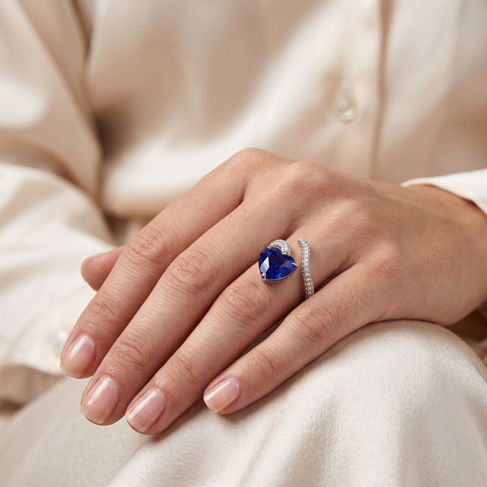 Natürlicher Diamant ( nicht im Labor gezüchtet ) Schmuck Herz Blauer Saphir Ring Twisted Style 5 Karat