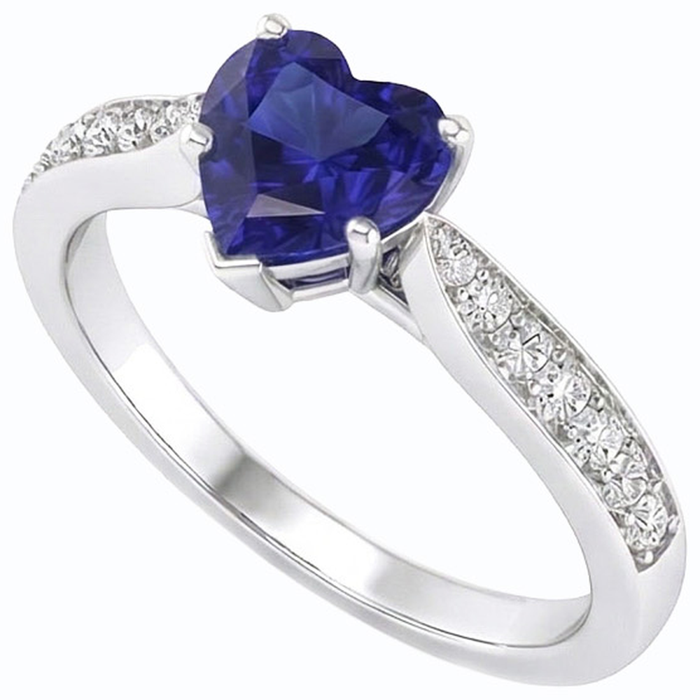 Natürlicher Diamant ( nicht im Labor gezüchtet ) Schmuck Herz Ceylon Saphir Ring 2,50 Karat Akzent