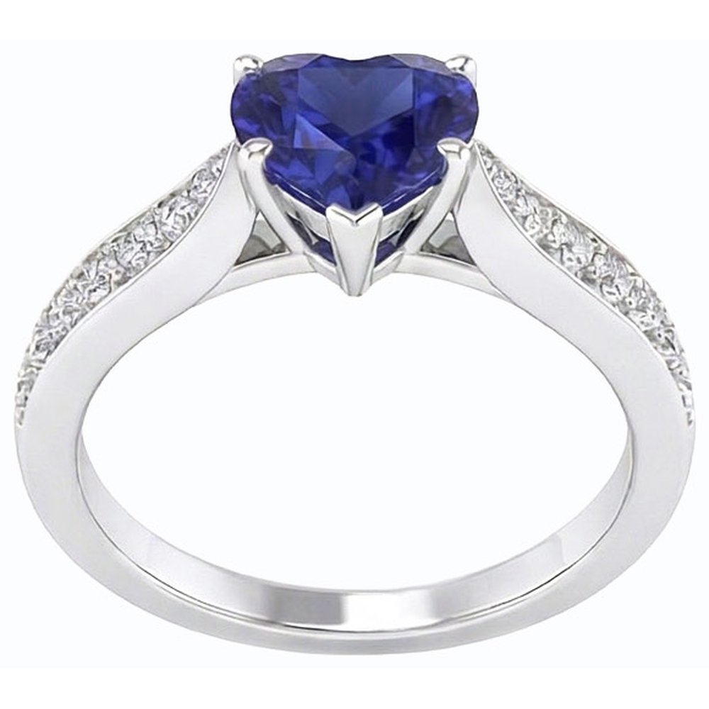Natürlicher Diamant ( nicht im Labor gezüchtet ) Schmuck Herz Ceylon Saphir Ring 2,50 Karat Akzent