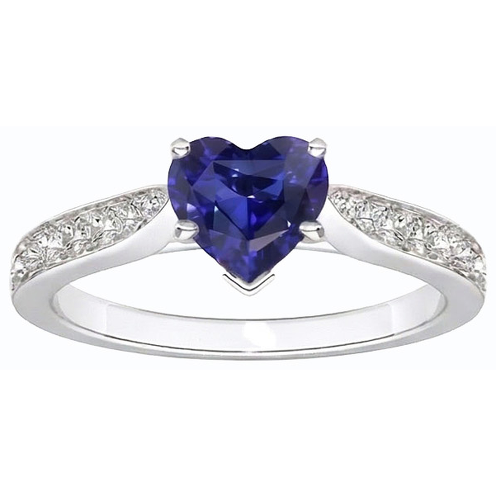 Natürlicher Diamant ( nicht im Labor gezüchtet ) Schmuck Herz Ceylon Saphir Ring 2,50 Karat Akzent