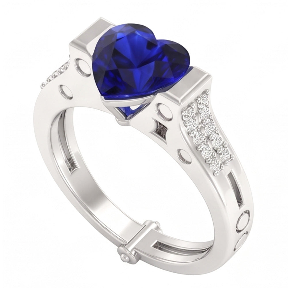 Natürlicher Diamant ( nicht im Labor gezüchtet )-Verlobungsring Heart Bar Set Blauer Saphir 2,50 Karat