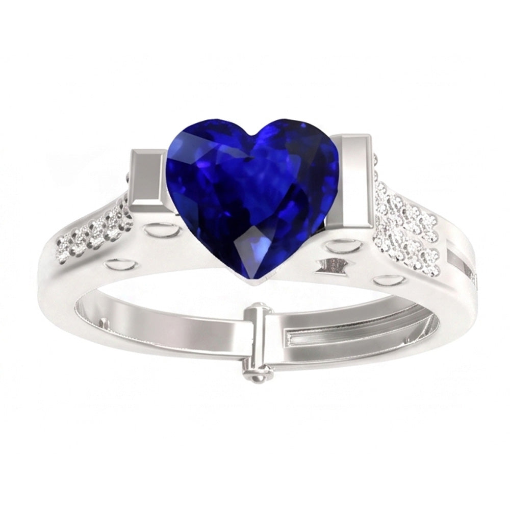 Natürlicher Diamant ( nicht im Labor gezüchtet )-Verlobungsring Heart Bar Set Blauer Saphir 2,50 Karat