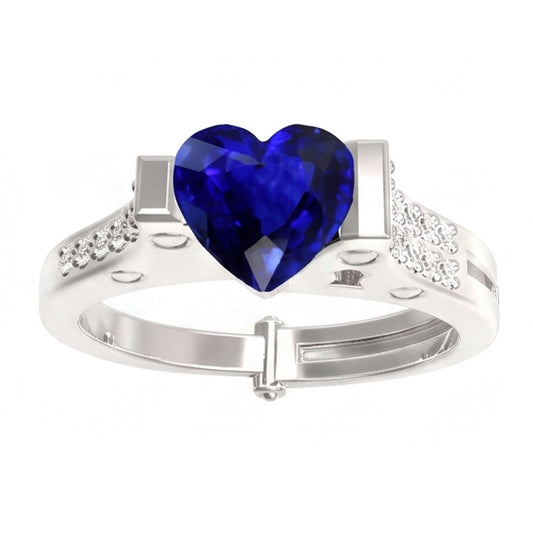 Natürlicher Diamant ( nicht im Labor gezüchtet )-Verlobungsring Heart Bar Set Blauer Saphir 2,50 Karat